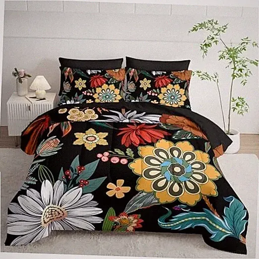 7 Pieces Comforter Set,Bohemian Botanical Bedding Set Twin Colorful Floral