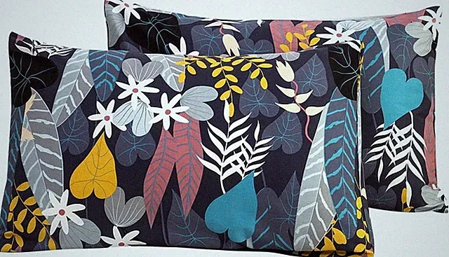Black Botanical Pillow Cases Set of 2 King 100% Cotton Colorful Bohemian