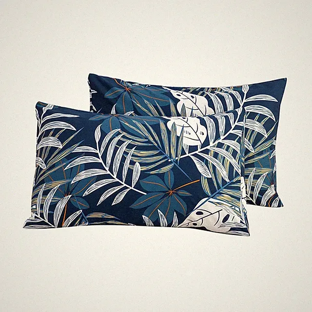 Blue Botanical Pillowcases Set of 2 King 100% Cotton Tropical Leaves Print Pi...
