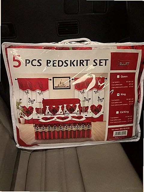 Bollft 5 PCS King Bed Skirt Set Red Floral & Nature 100% Polyester