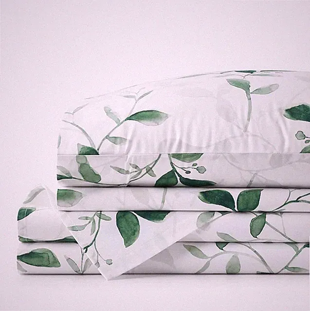 Botanic Meadow Premium Smooth Wrinkle-Free Sateen Bed Sheet Set - Evergreen,Twin