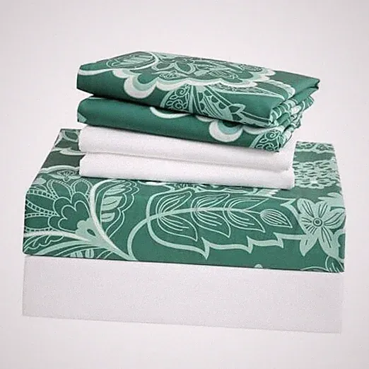 Botanical 6-Piece Bed Sheets Set, Boho Floral Print Queen Green Floral Paisley