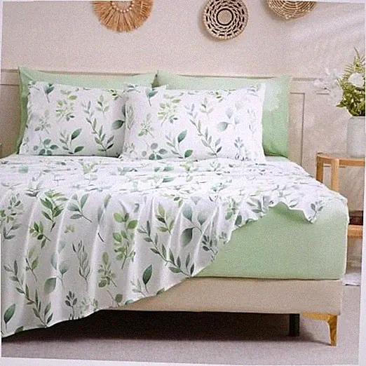 Botanical 6-Piece Bed Sheets Set, Boho Floral Print Queen Greenery Vine Print