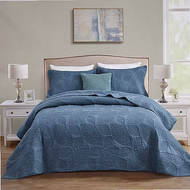 Botanical Cotton Quilt King Size - Real Stitching Leaf Pattern - Quilted Beds...