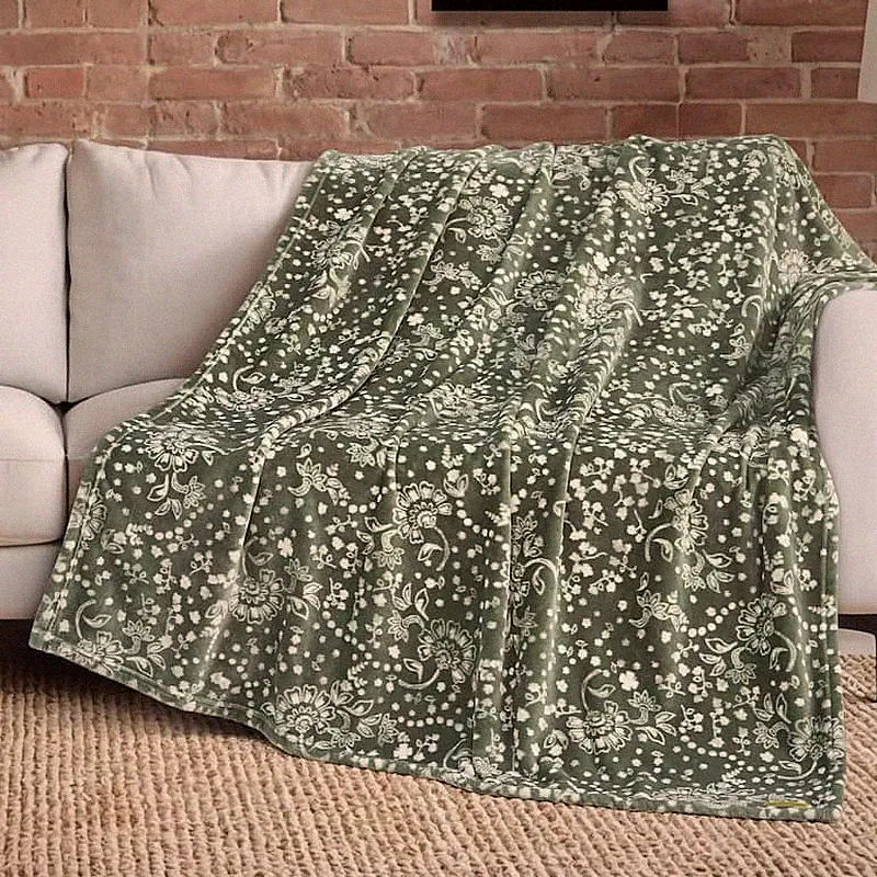 Botanical Flannel Blanket – Soft Cozy Plant Throw Gift Home Decor