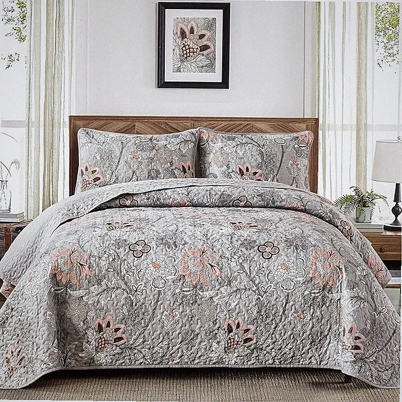 Botanical Floral Quilt Set Soft Microfiber Bedding 3 Pieces Coverlet Pillowcases