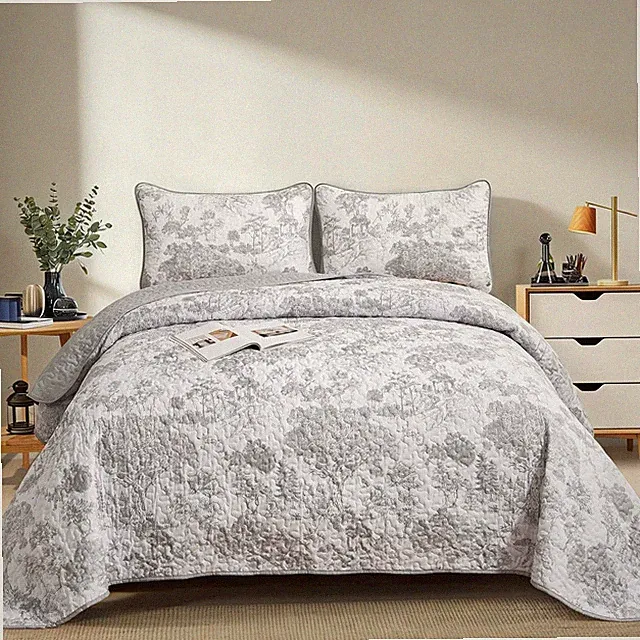 Botanical Reversible Lightweight Microfiber Bedspread Set Coverlet All Season