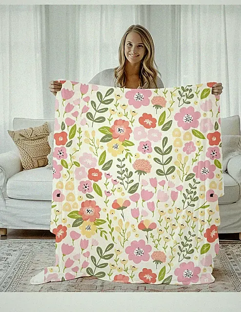 Botanical Velveteen Blanket Farmhouse Floral Home Accent