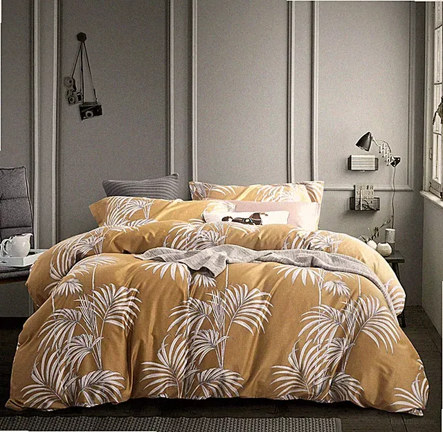 Chic Retro Botanical Duvet Cover Set in Mustard Yellow - King Size