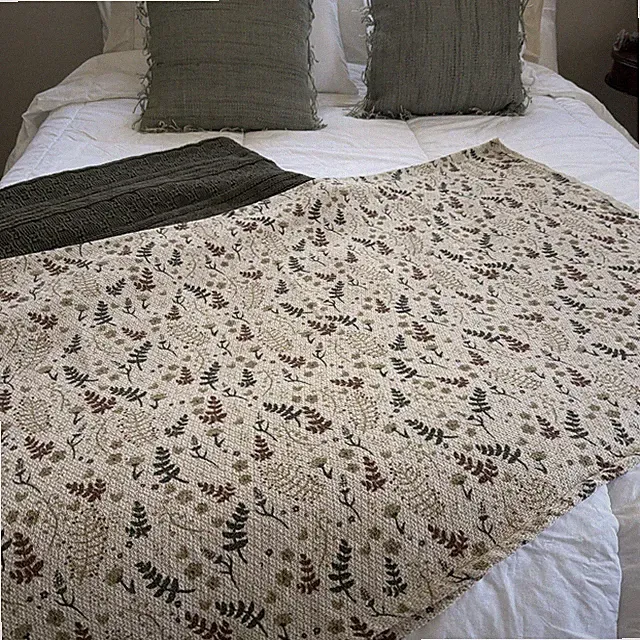 Creative Co-op Woven Knit Throw Blanket Botanical Tasseled 57” X 66”