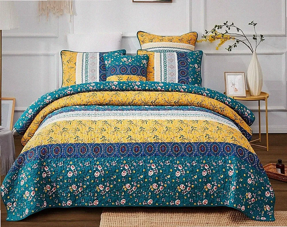 DaDa Bedding Botanical Wild Flowers Floral Cottage Gardenia Quilt Bedspread Set