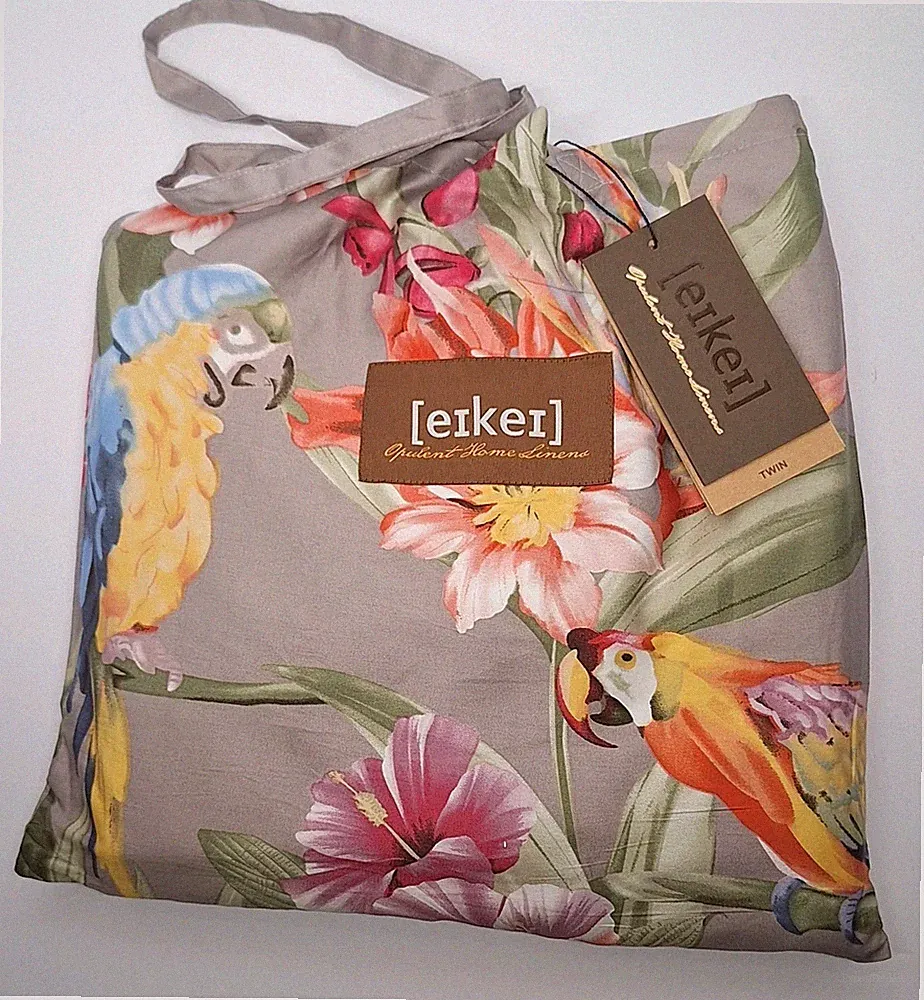 Eikei Botanical Flower Lillies Daisy Parrot Print Sateen Duvet Cover Twin Set