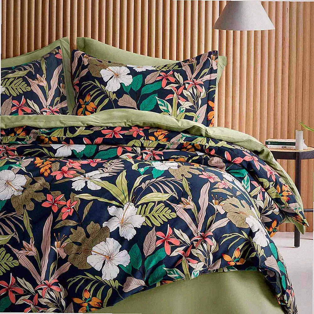 Eikei Midnight Blue Botanical Duvet Cover Egyptian Cotton Bedding Queen NEW