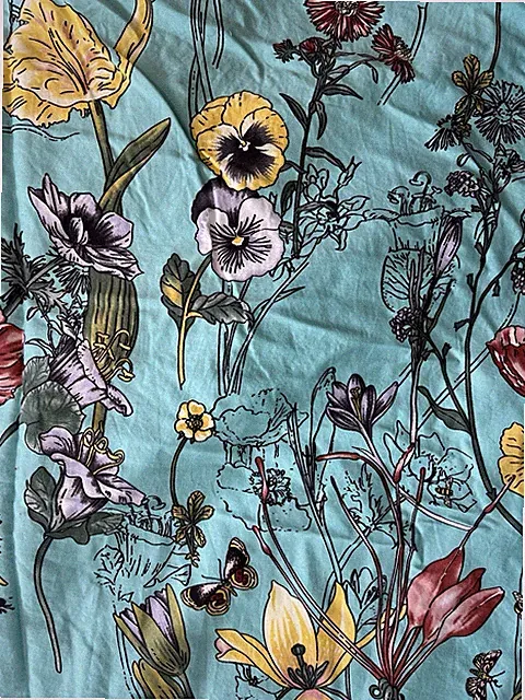 EIKEI Vintage Botanical Floral Print Full Duvet Cover Turquoise EGYPTIAN COTTON