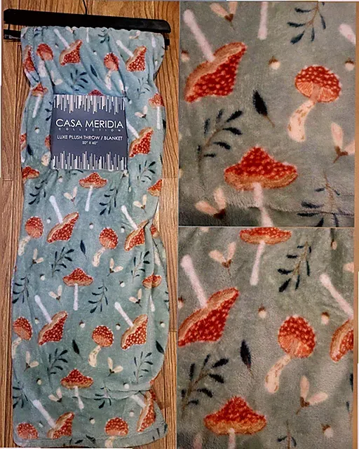 Fall Shroom Botanical Mushroom Mushie Print Sage Green Throw Blanket Plush 50x60