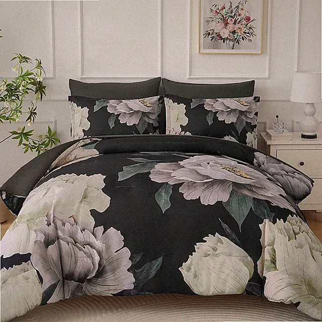 Floral Botanical Comforter 7-Piece Bed in a Bag Lightweight Microfiber Bedding