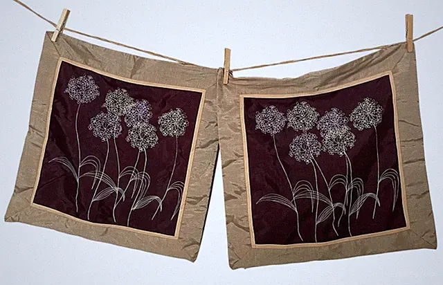 Floral Botanical Pillow Shams 16x16 Purple Gold Decorative Set of 2 Zipper