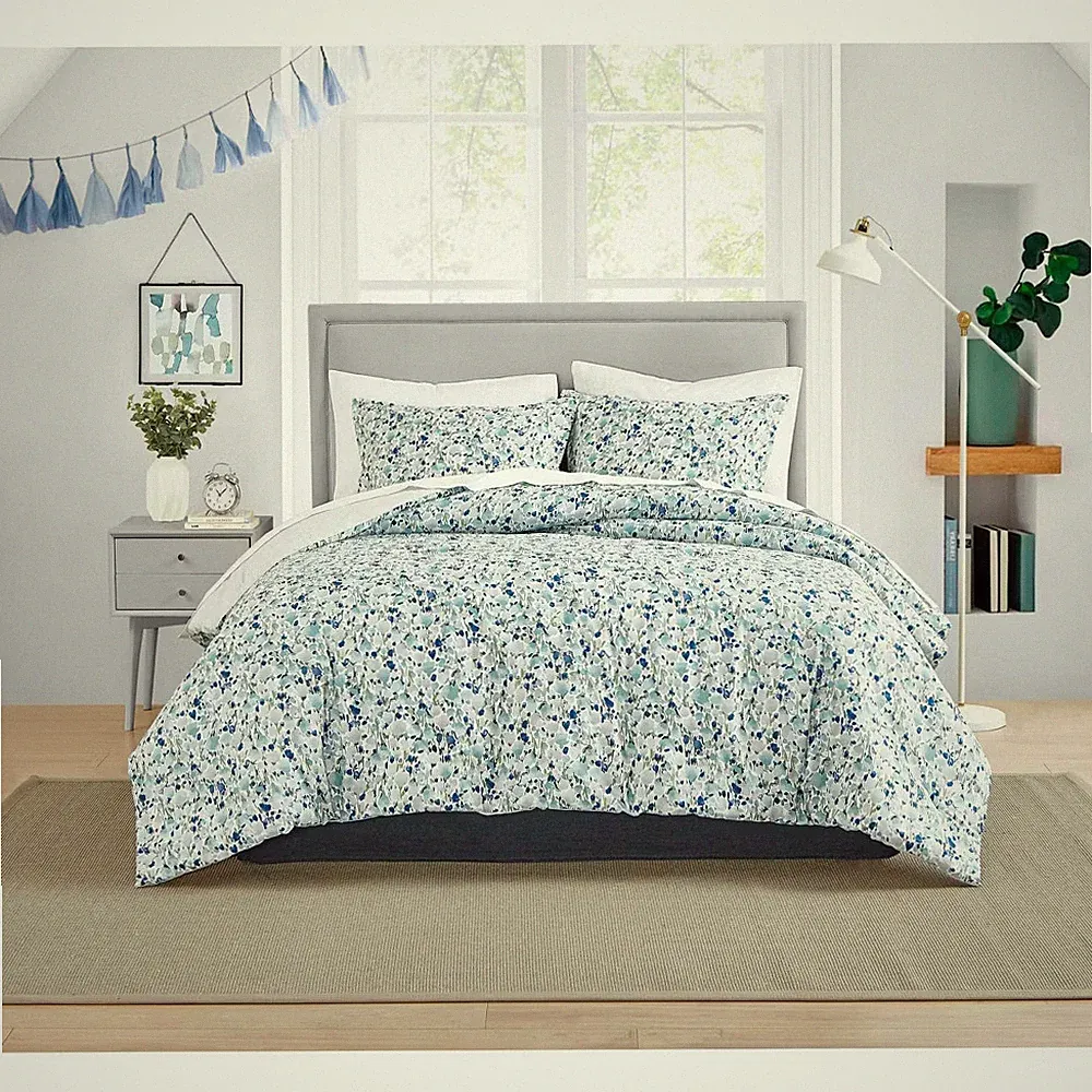 King Olivia Comforter & Sham Set Blue - Poppy & Fritz: Botanical