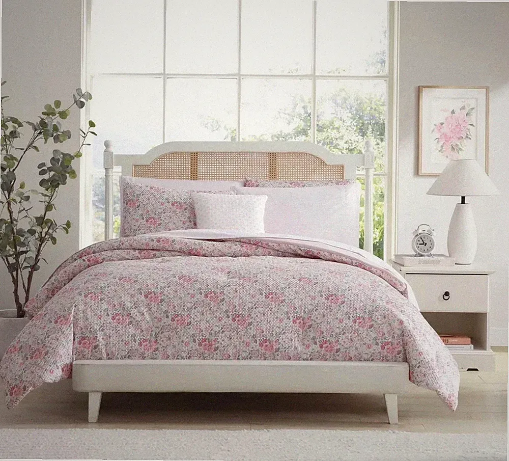 Laura Ashley 8 piece Full Quartet Comforter Set Botanical Pink NEW