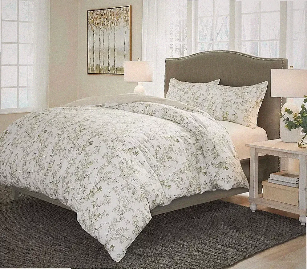 Laura Ashley Lindy Soft Green Floral Botanical Full/Queen Duvet Cover Set
