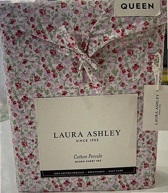 Laura Ashley Queen Sheet Set Emogene Floral Pink 4pc Farmhouse Chic Green