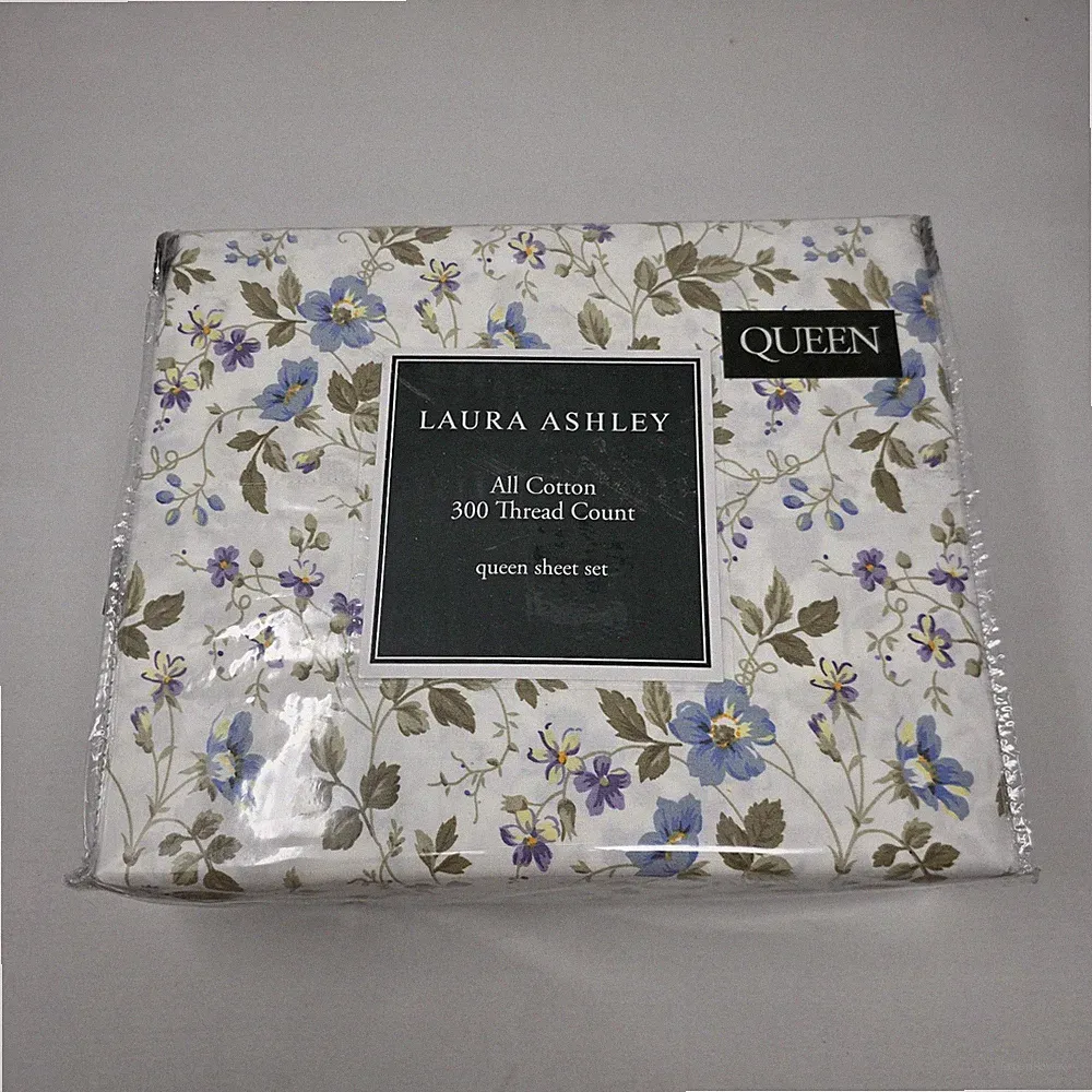 Laura Ashley QUEEN Spring Bloom Combed Cotton Sheet Set Bedding 300 Thread Count