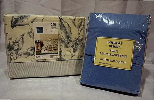 Lot of 2 Twin Sheet Sets: Blue Botanical & Solid Percale NIP