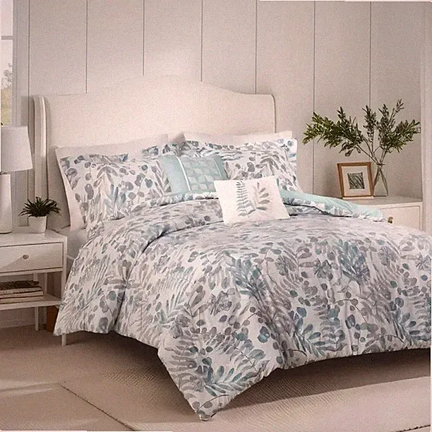 Madison Park Bonnie 5 Piece Botanical Floral Seersucker Comforter Set in Blue, F