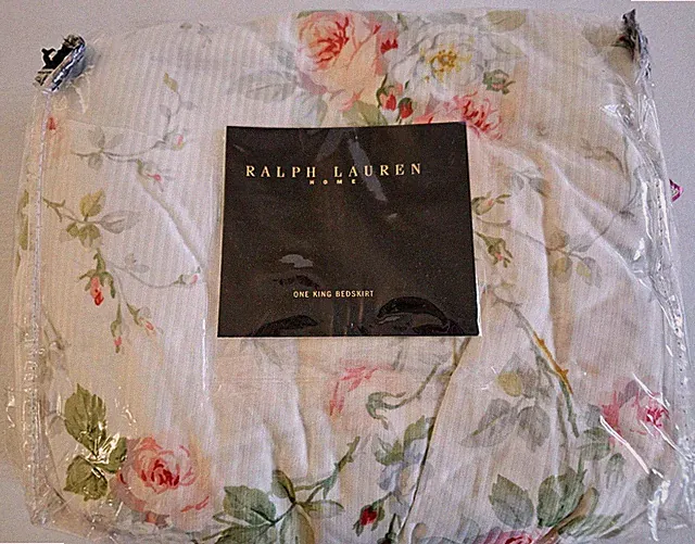 NIP Ralph Lauren MEADOW WAY KING BED SKIRT Pink Floral Cottage COTTON Blue Tag