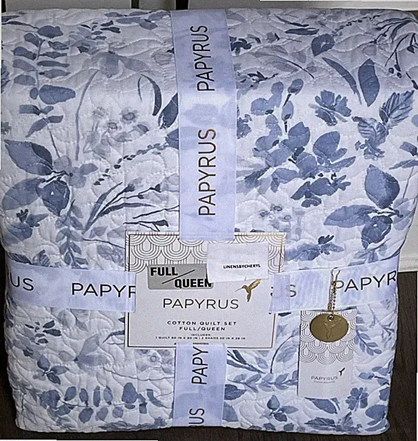 PAPYRUS Blue & White Floral Spray Botanical Cotton Full/Queen Quilt Set