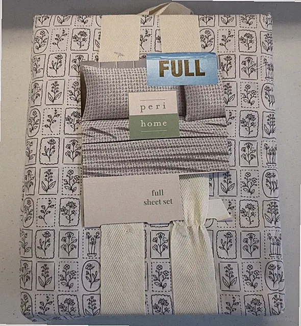 Peri Home Full Sheet Set Gray Floral Pattern Soft Bedding New