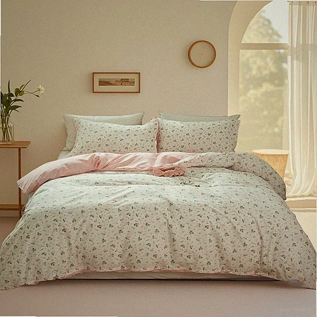 Pink Floral Cotton Duvet Cover Twin XL Botanical Bedding Set Boho Garden Kid...