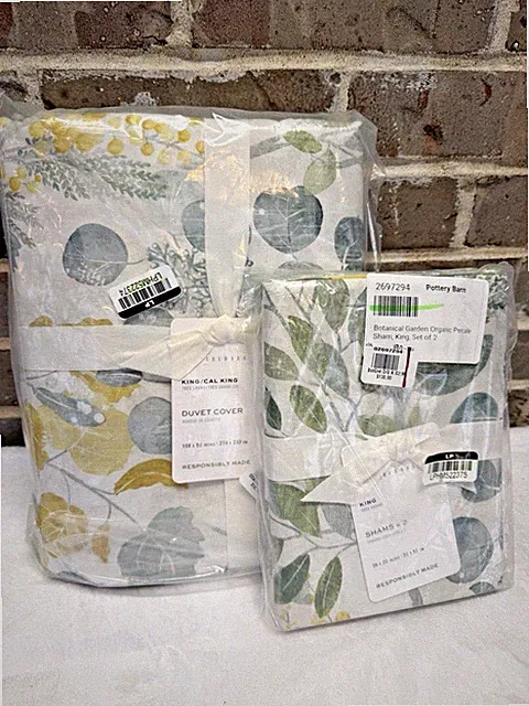 Pottery Barn Botanical Garden Organic Percale King Duvet AND Shams 3 pc Set NEW
