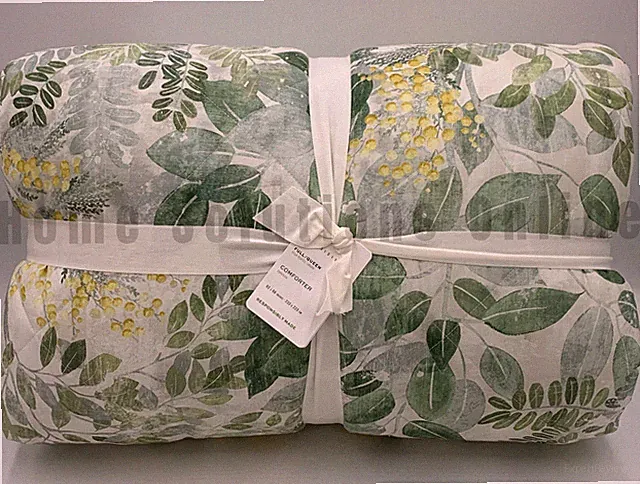 Pottery Barn Botanical Garden Percale Quilted Comforter Green Full Queen #U1090A