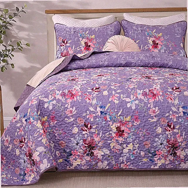 Purple Floral Quilt Set King Size, Botanical Flowers Bedspreads Coverlet Set,...