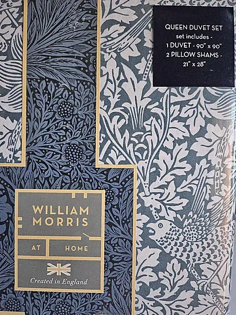 Queen Duvet Set WILLIAM MORRIS England BIRD & ANEMONE Sea Blue 3 Pieces NEW