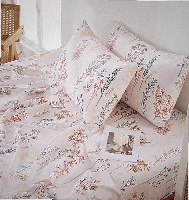 Queen Floral Sheet Set - 4pc Beige Boho Botanical Bedding - 15" Deep Pocket