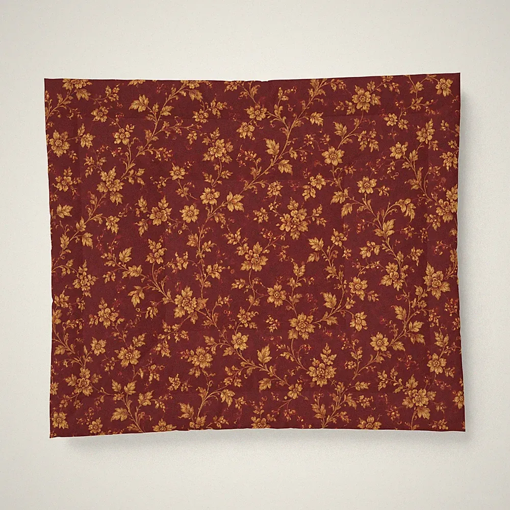 Red Gold Floral Cotton Comforter Vintage Botanical Bedding Queen King