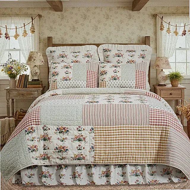 Rosehill Cottage Floral Gingham Patchwork Botanical Cotton Bedding Collection
