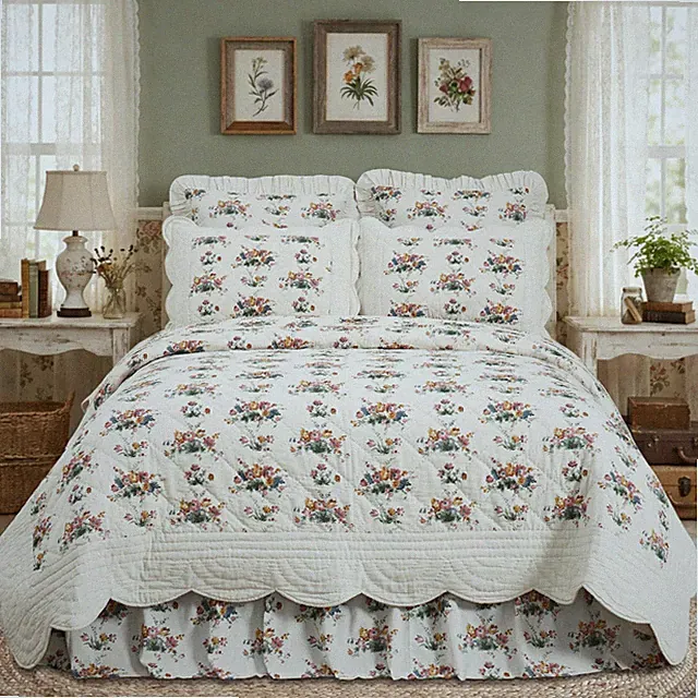 Rosehill Cottage Floral Scalloped Botanical Cotton Bedding Collection