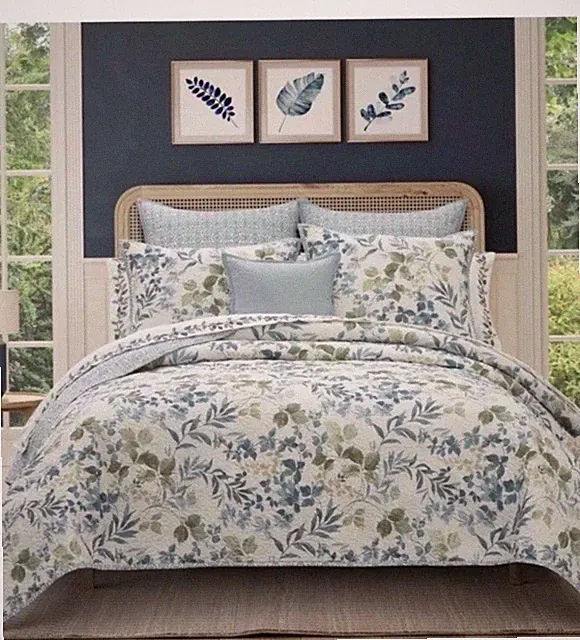 Royal CourtEvergreen Botanical Leaf 3-Pc. Quilt Set Sz KING NEW