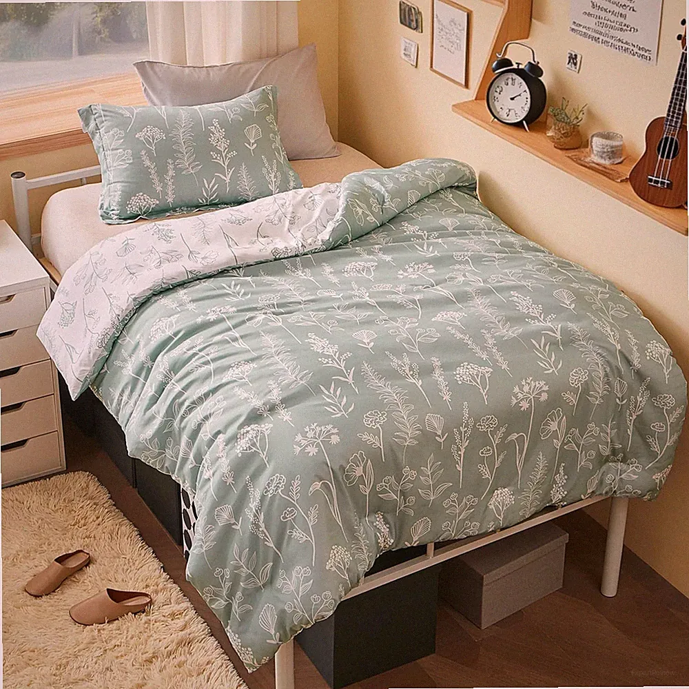 Twin Sage Green Floral Comforter Set Reversible Botanical Bedding 2 Piece