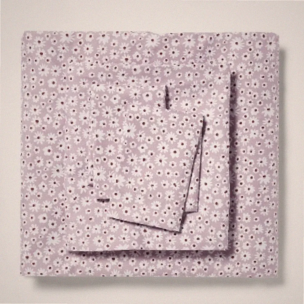 Full Printed Microfiber Sheet Set Light Purple Daisy: Botanical Pattern