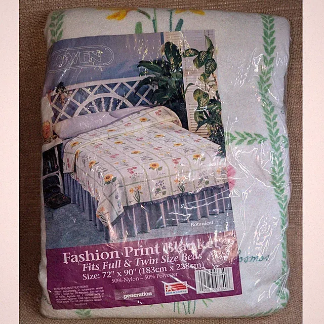 Vintage Owen Nylon Trimmed Blanket Botanical Print Full Twin Size Beds 72x90