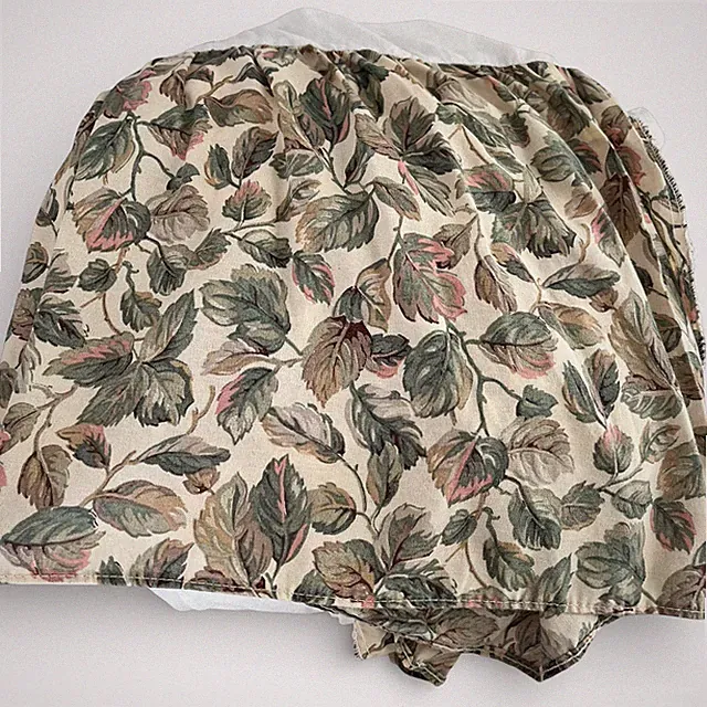 VTG 90s Queen Bed Skirt Botanical Leaf Cottage Floral Sage Green Pink Farmhouse
