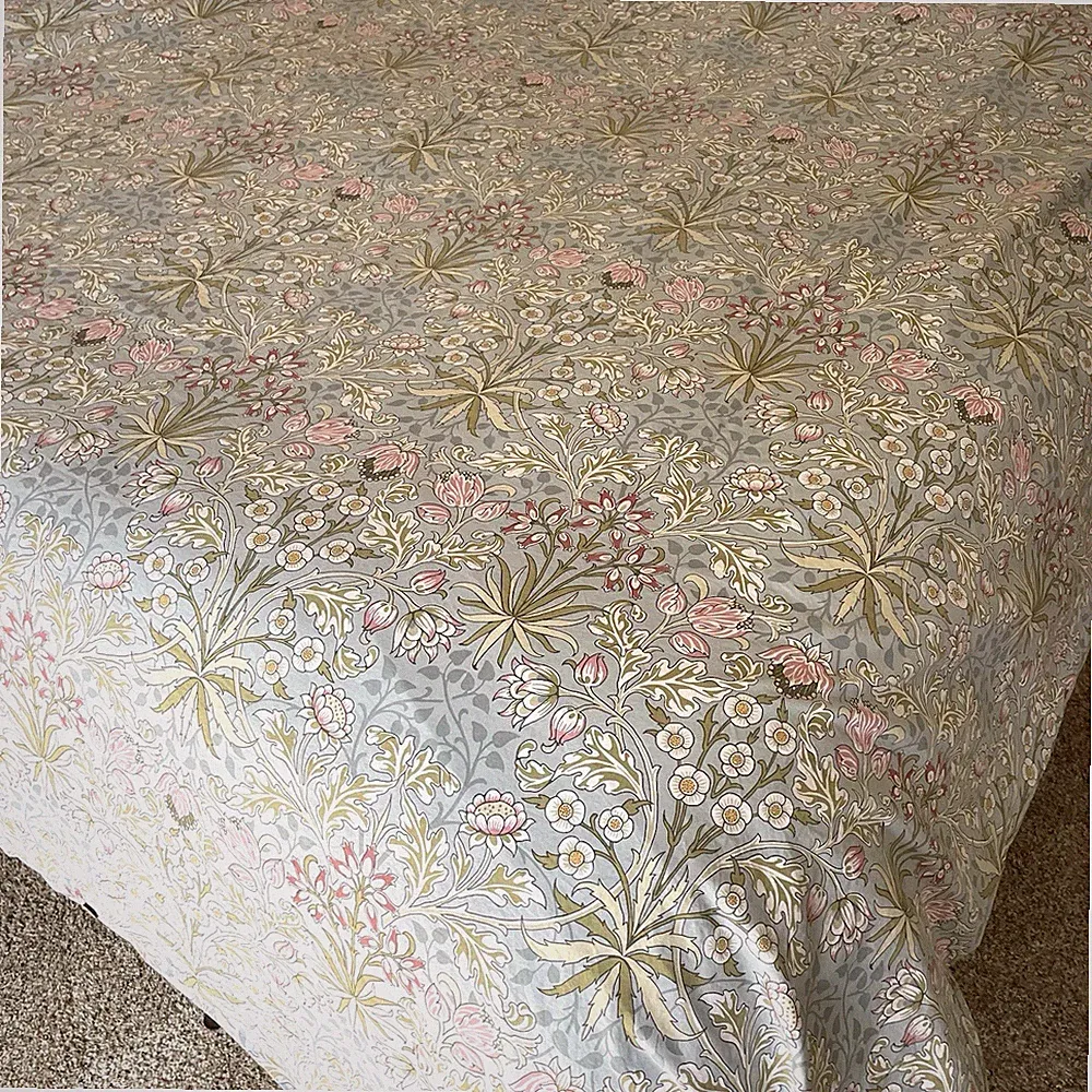 William Morris Botanical Floral Duvet Queen Size Blue Pink 100% Cotton