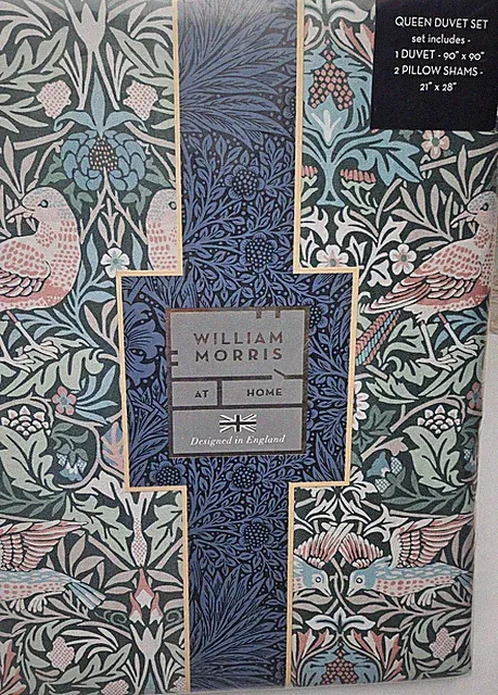 🍓WILLIAM MORRIS Duvet Set QUEEN 3 Pieces BIRD Dark MIneral Floral NEW🍓