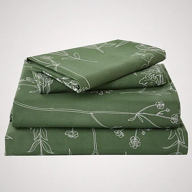 Yibeizi Green Floral Sheet Set Queen, Botanical Rustic Herb